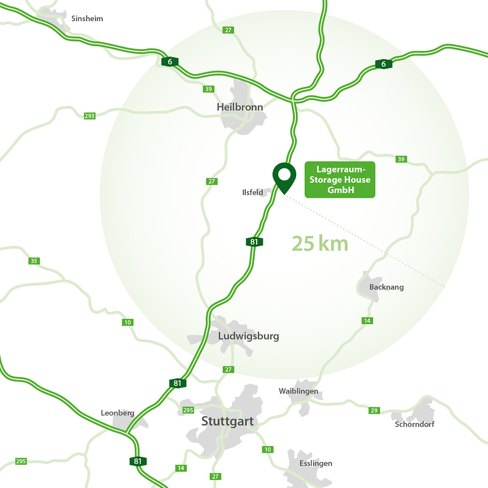 Lagerraum Storage-House - direkt an der A81 in Ilsfeld zwischen Heilbronn und Ludwigsburg